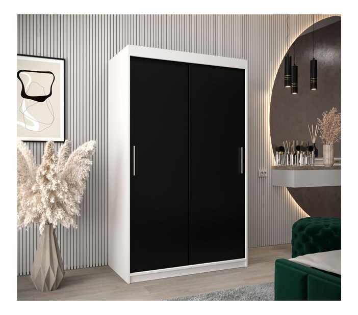 Šatníková skriňa 120 cm Toki (Biela matná + Čierna matná)