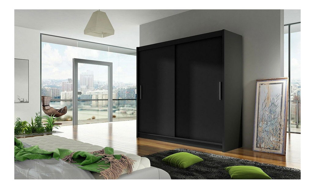 Ormar s kliznim vratima Lena I 180 (crni) (bez rasvjete)