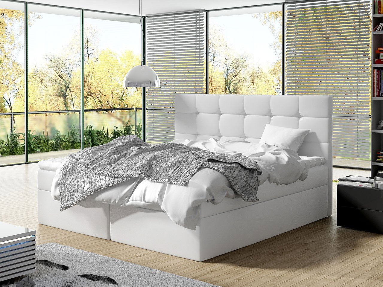 Pat matrimonial Boxspring 180 cm Cinara (piele ecologică soft 017 (Alb)