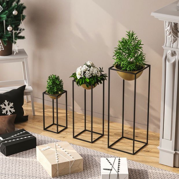 Ukrasni stalak za cvijeće Gwyneth (crna + zlatna)