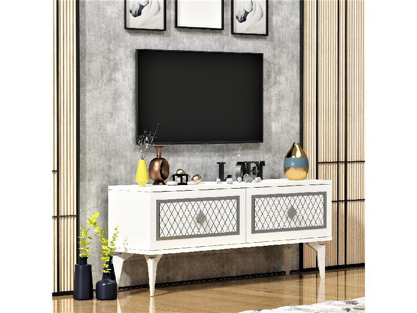 TV asztal/szekrény Mukanu (fehér + ezüst) 