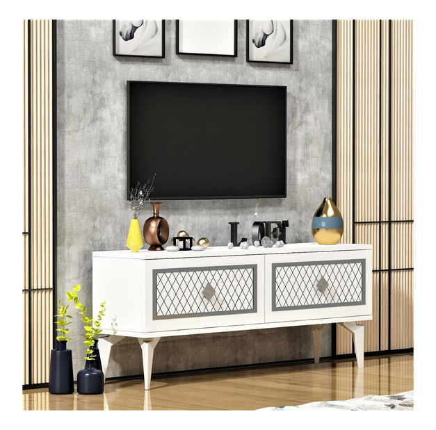 TV asztal/szekrény Mukanu (fehér + ezüst) 