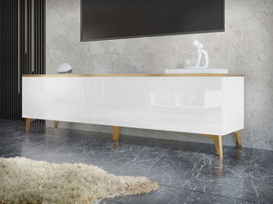 TV stolić/ormarić Opuncia 2D (bijela + bijela sjajna + zlatna)