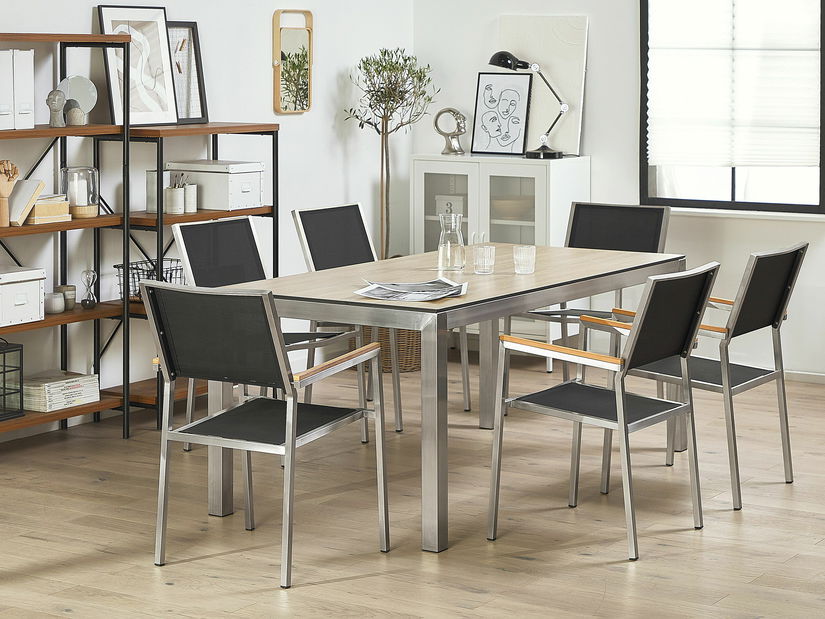 Kerti bútor szett GROSSO (tölgy) (laminát HPL) (fekete székek) (6 fő részére)