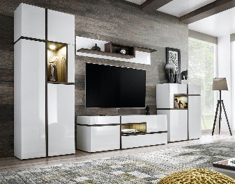 Mobilier living Carlyn 28 PEW CS (alb mat + brest perlă + alb lucios)
