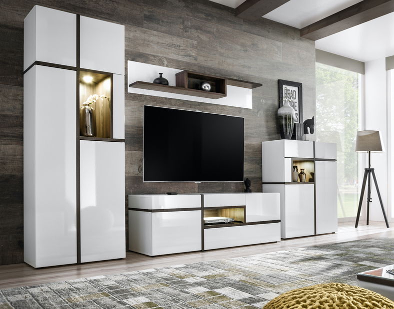 Mobilier living Carlyn 28 PEW CS (alb mat + brest perlă + alb lucios)