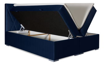 Pat matrimonial Boxspring 180 cm Lanarra (albastru închis) (cu sp. depozitare)