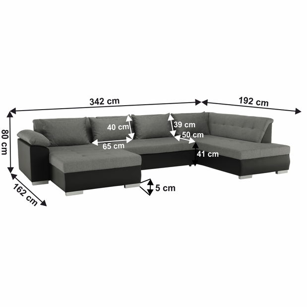 Rohová sedačka U Lenona (čierna + svetlosivá) (P)