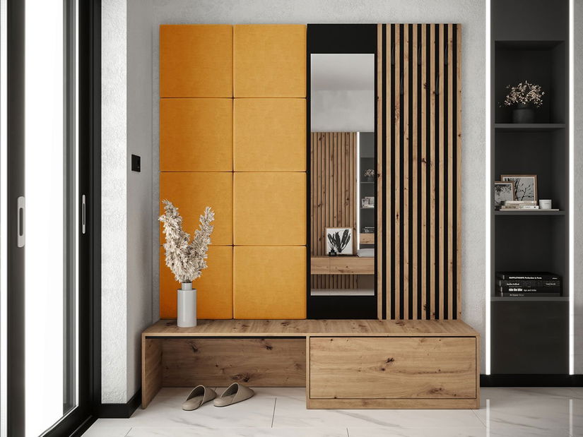 Predsoblje Anrolat I (hrast artisan + crna + žuta) (s ogledalom)