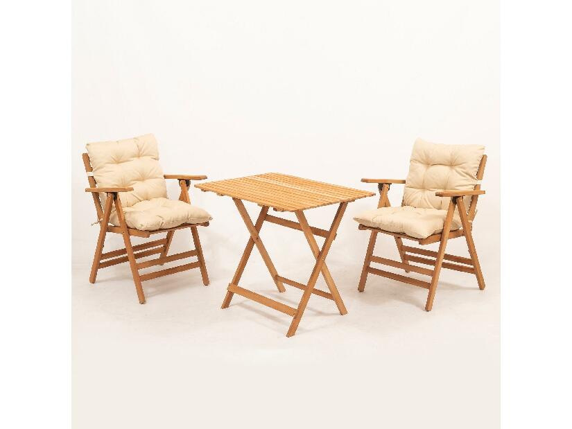 Set mobilier de grădină masă și scaune Kikadu 2 (natural + crem) (pentru 2 persoane)