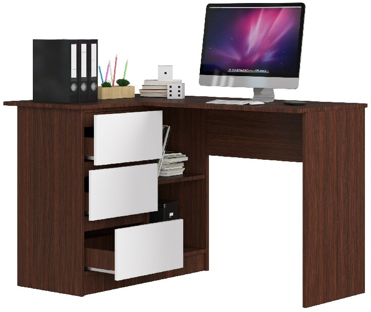 Rohový PC stolík Bodhi (wenge + biela) (L)