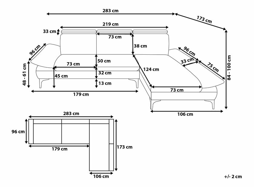 Kožená rohová sedačka Farona (svetlosivá) (P)