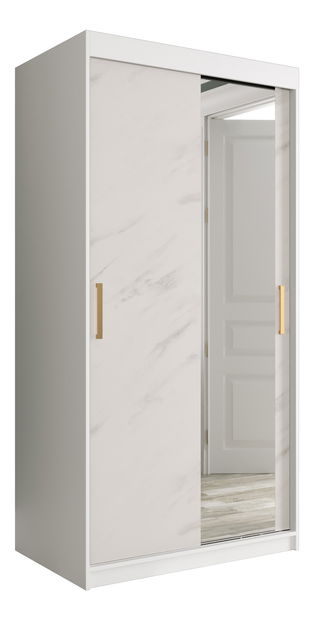 Šatníková skriňa 100 cm Marbelo T2 (matná biela + biely mramor)