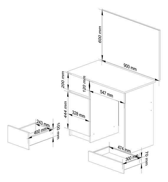 Fésülködőasztal Parijat (szonoma tölgy + fehér) (tükörrel) (B)