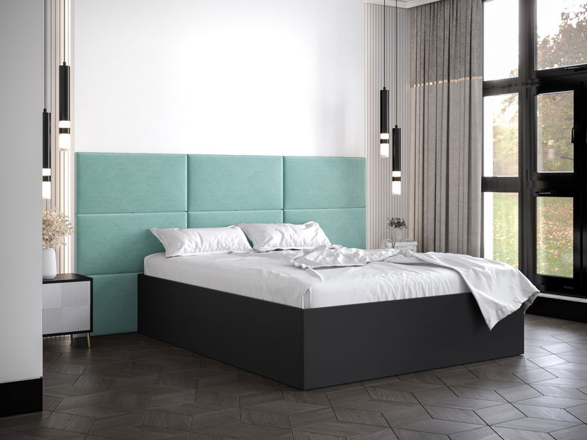 Pat matrimonial cu tăblie tapițată 160 cm Brittany 2 (Negru mat + mentă) (cu somieră)