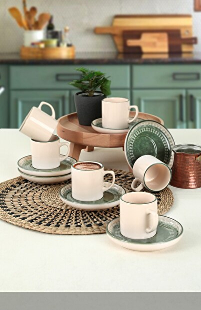 Set cești cafea (12 buc.) Bellise (Crem + verde)