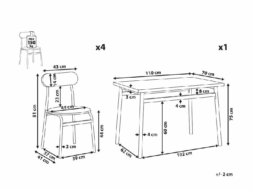 Set de sufragerie VELADO (gri + negru) (pentru 4 persoane)