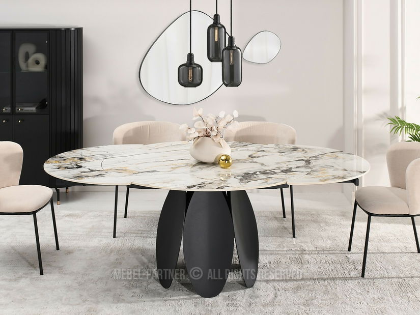Masă sufragerie Facilidades (marmură + negru)