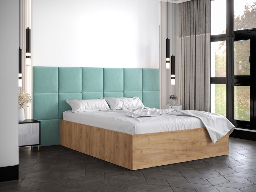 Manželská posteľ s čalúneným čelom 160 cm Brittany 4 (dub craft zlatý + mätová) (s roštom)