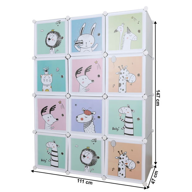 Dulap modular copii Eleanor (gri + motiv pentru copii)