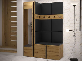 Predsoblje Tovenaz X (hrast artisan + crna) (s ogledalom)