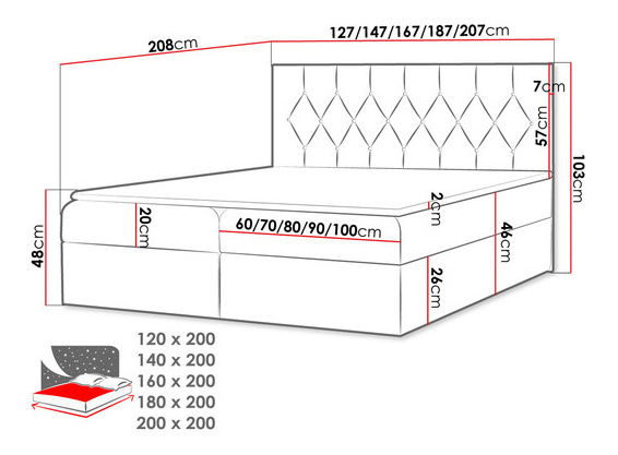 Manželská posteľ 200cm Calzone (sivá)