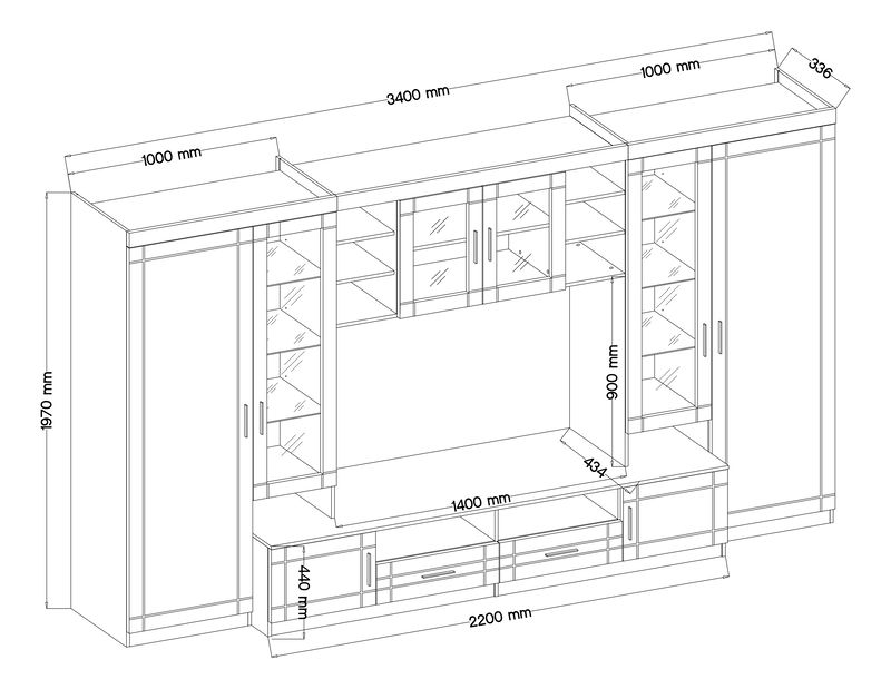 Set za dnevni boravak Porton (hrast sonoma + bijela) (bez rasvjete)