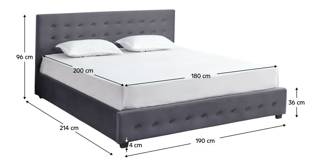 Pat matrimonial 180 cm Marcaje (gri) (cu somieră) (cu sp. depozitare)