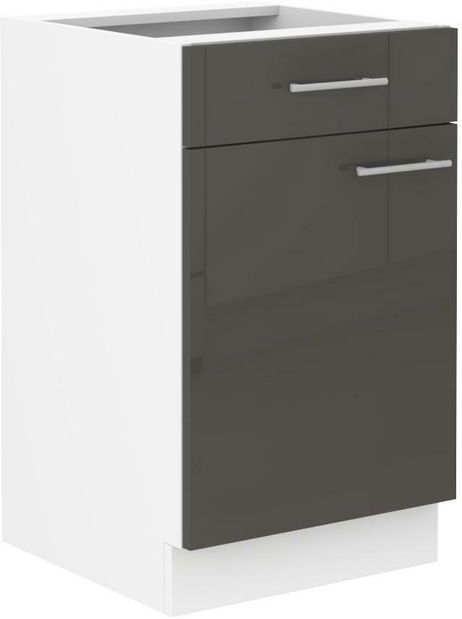 Dulap inferior de bucătărie Lavera 50 D 1F 1S BB (Cadru: alb + front: gri lucios)