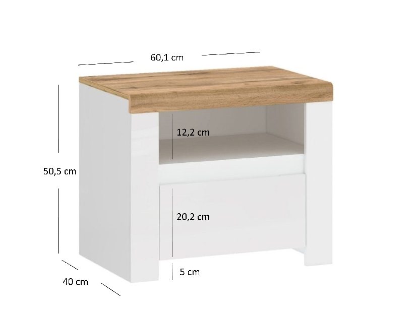 Noćni stolić Vina (bijela sjajna + hrast wotan)