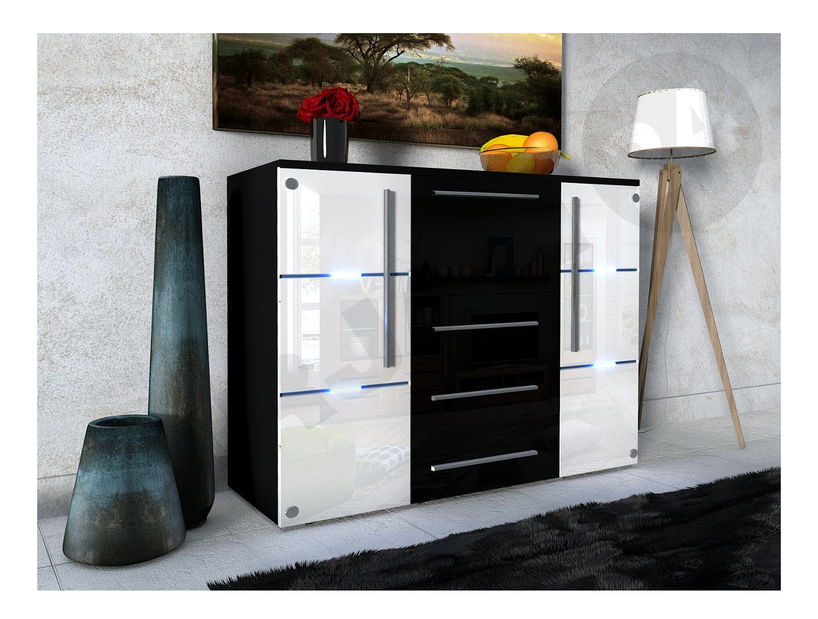 Komód Bridget (fehér fényes + fekete fényes)