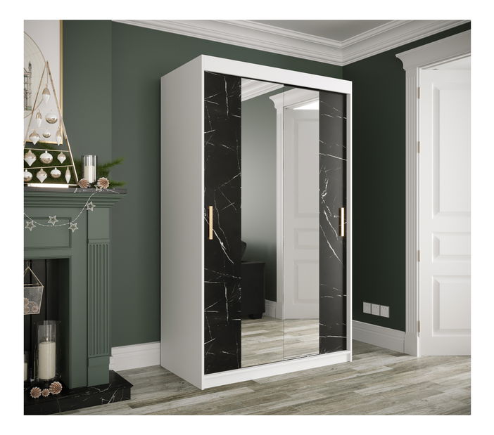 Šatníková skriňa 120 cm Marbelo T1 (matná biela + čierny mramor)