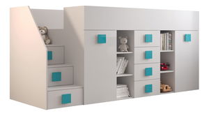 Pat multifuncțional 90 cm Toreno 3 (Alb + alb lucios + mânere turcoaz lucios) (S)