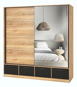 Dulap de haine cu uși culisante Benson MW63 (stejar mauvella + negru) (cu oglindă)