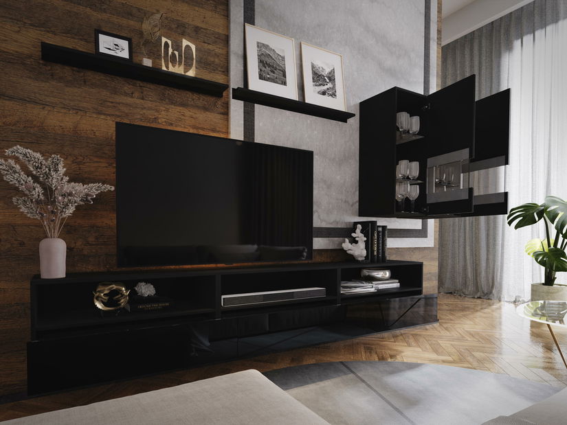 Nappali bútorsor Berny 24 (fekete + fényes fekete)