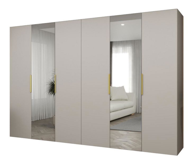 Dulap de haine 300 cm Mirabella 2 (Cașmir + Auriu)