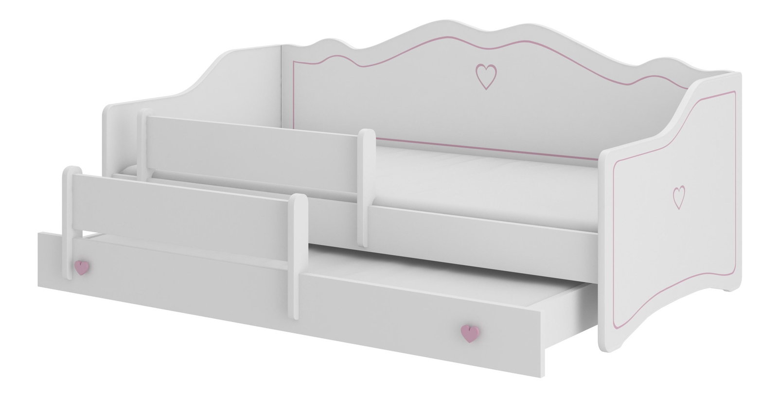 Rozkladacia detská posteľ 160x80 cm Ester II (s roštom a matracom) (biela + ružová + vzor)