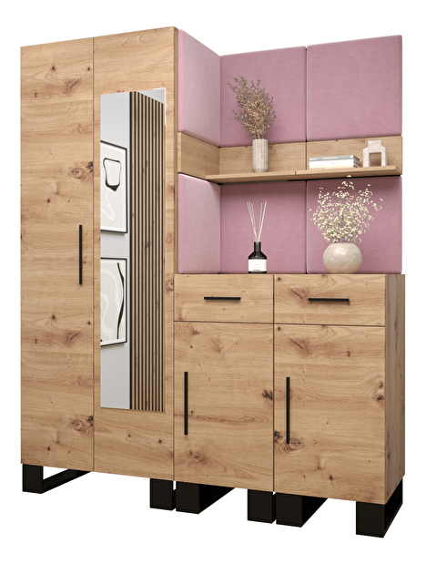 Set mobilier pentru hol Amanda 15 (Stejar artisan + roz)