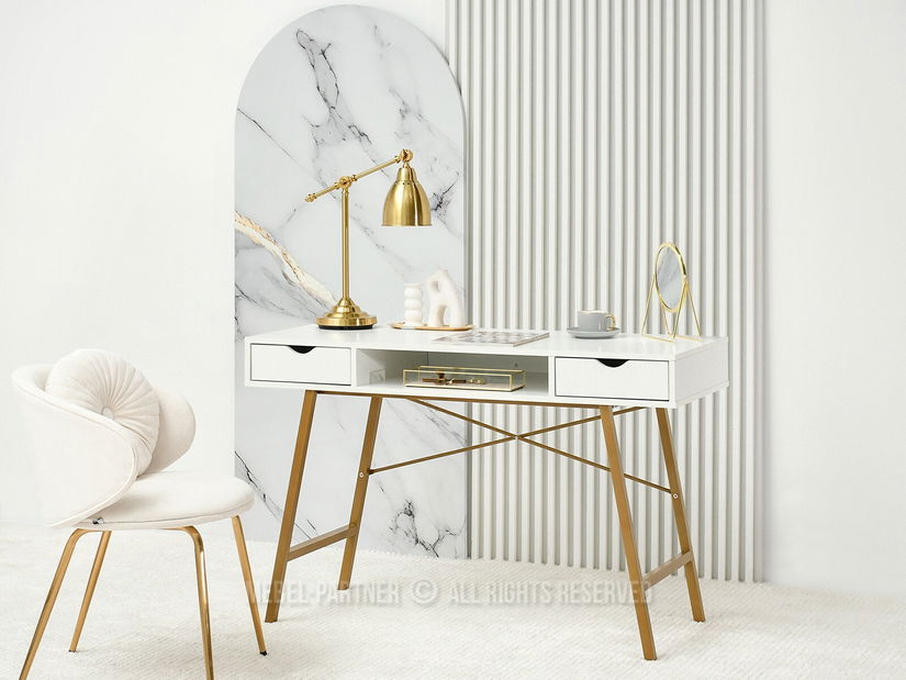 Masă PC Gavon (lemn alb + auriu)