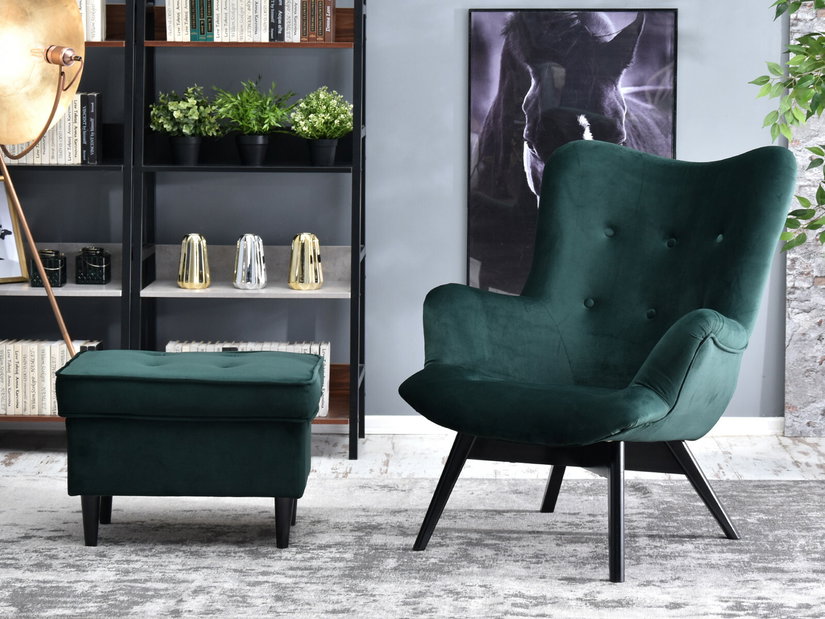 Fotoliu de design Florentino (verde închis + stejar)