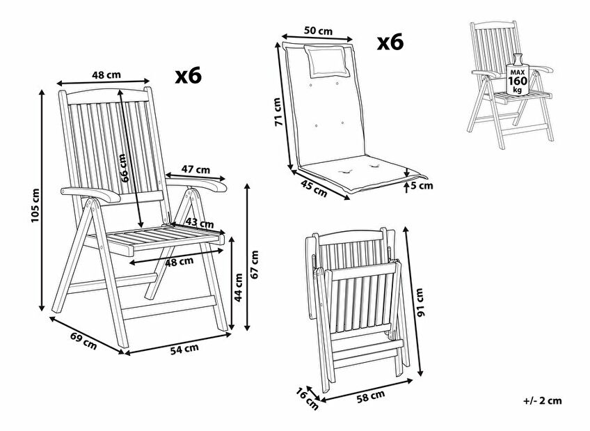 Set 6 buc scaune de grădină Amati (lemn închis + roșu)