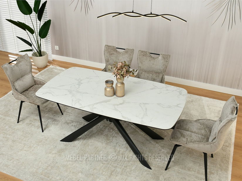 Blagovaonski stol Denzel (bijeli mramor + crna)