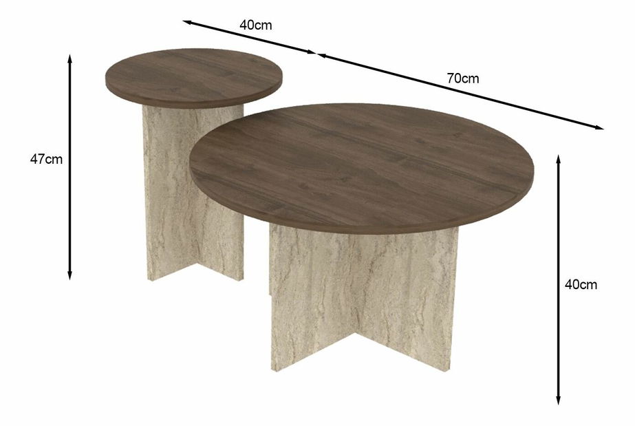 Set 2ks. konferenčných stolíkov Priva (orech + travertín)