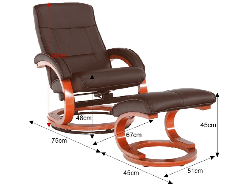 Relaxačné polohovacie kreslo Rovan ( textílna koža tmavohnedá + jelša) 