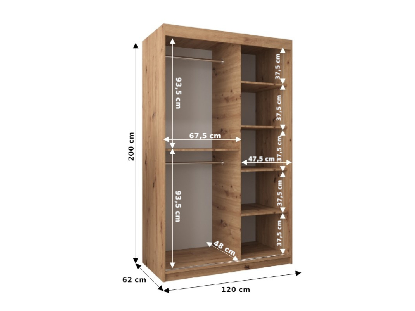 Ruhásszekrény 120 cm Toki (matt fekete + matt fehér)