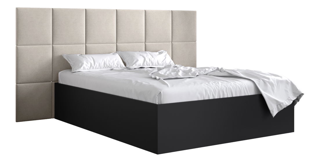 Manželská posteľ s čalúneným čelom 160 cm Brittany 4 (čierna matná + krémová) (s roštom)