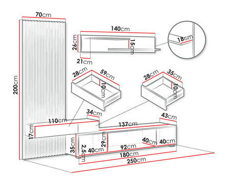 Set za dnevni boravak Sewota Plus (crna + hrast artisan) 