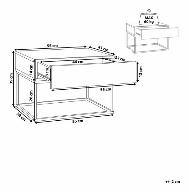 Nočný stolík CURE (svetlosivá)