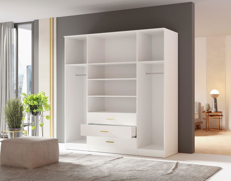 Šatníková skriňa Selforta 4D (biela) (so zrkadlom)