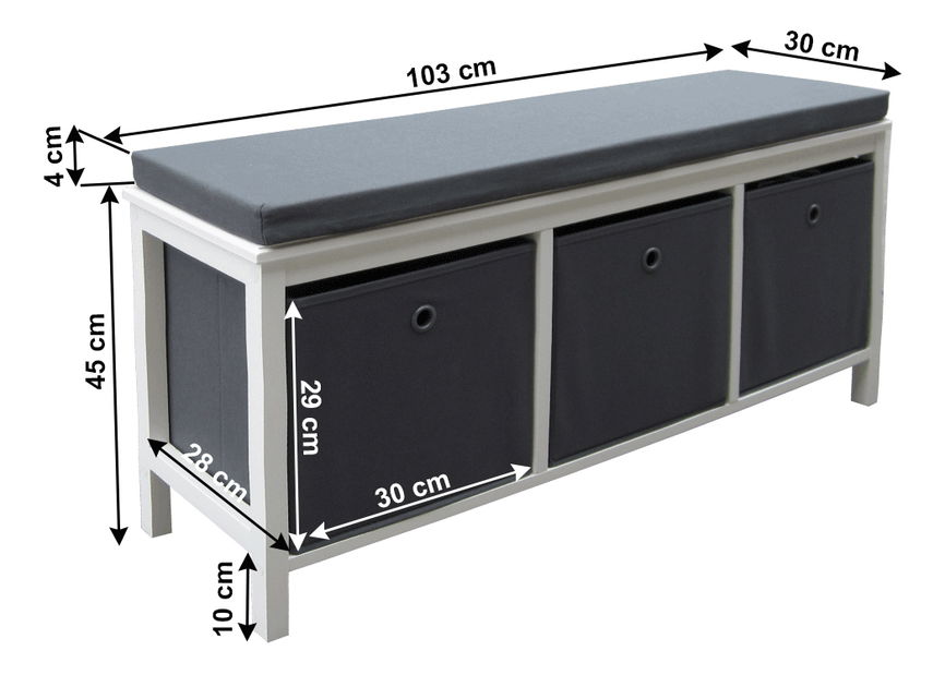 Bancă (cu spațiu depozitare) Dacapo TYP 3 (Alb + gri)
